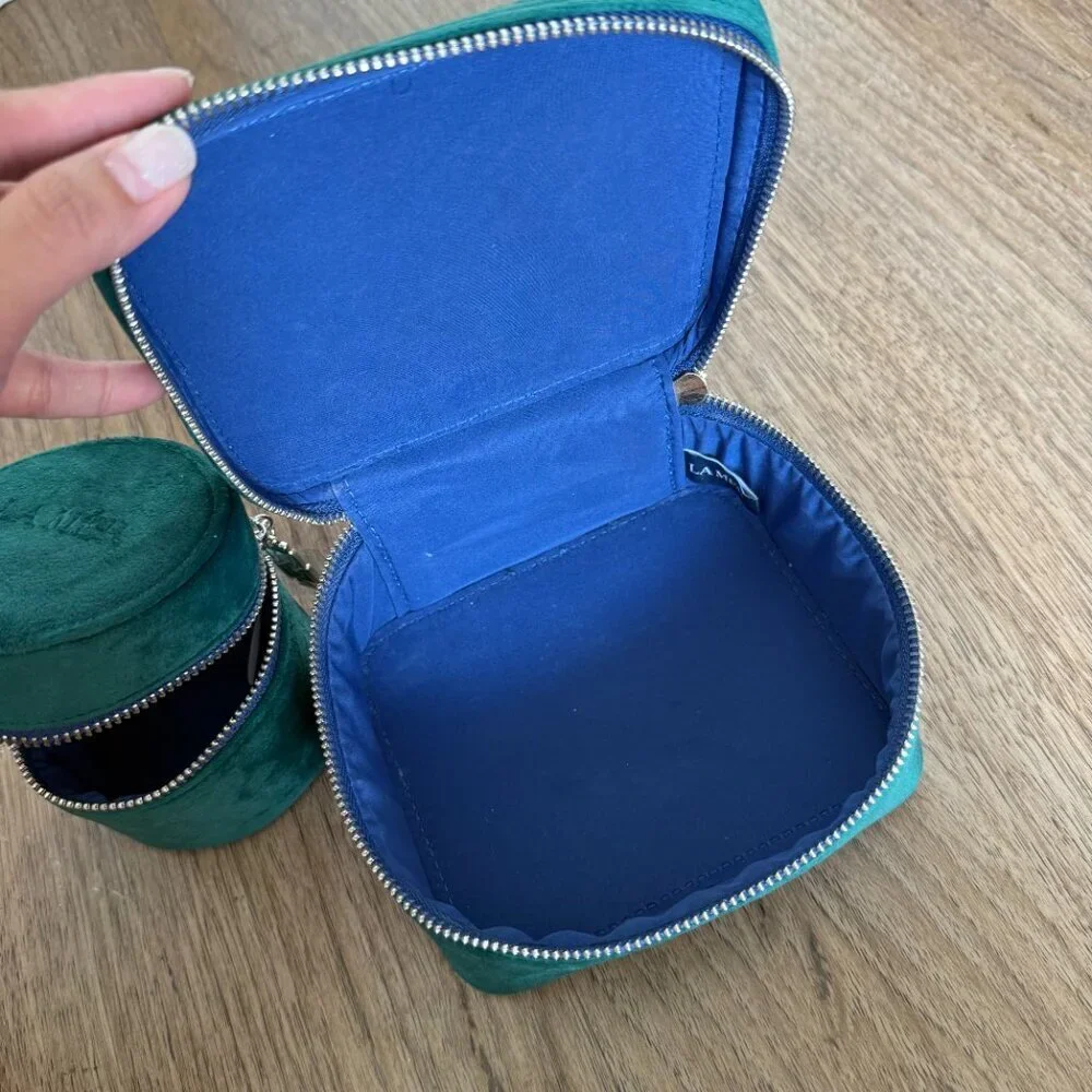 LA MER Limited Edition Velvet Emerald Green Makeup Bag Round Case Set​​​